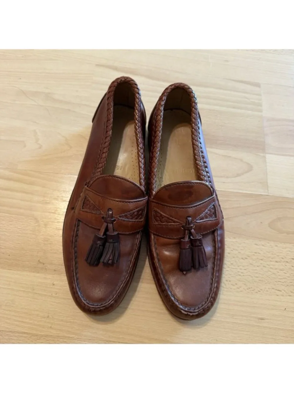 Allen Edmonds Maxfield Brown Leather Tassel Braided Loafers Size 8.5